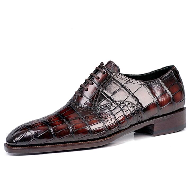 Handmade New Crocodile Shaded Brown Leather Lace Up Dress Shoes, Business Shoes