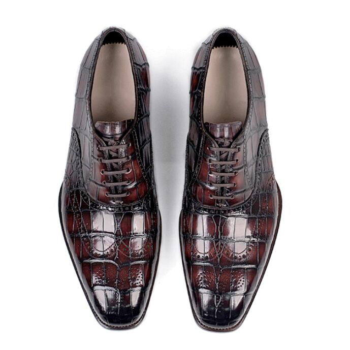 Handmade New Crocodile Shaded Brown Leather Lace Up Dress Shoes, Business Shoes
