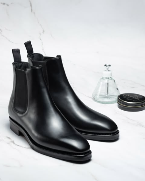 Handmade Black Men Chelsea Leather Ankle Pull On Dress Boot, Formal Boot