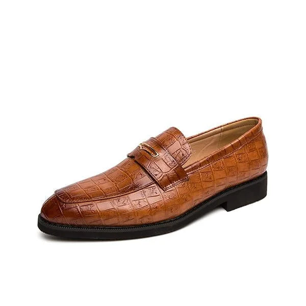 Handmade Men Crocodile Leather Brown Loafers Dress Shoes, Office Slip Ons Shoes
