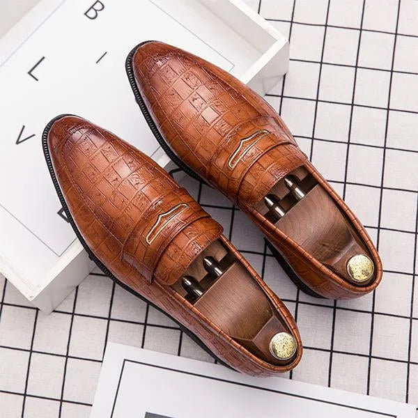 Handmade Men Crocodile Leather Brown Loafers Dress Shoes, Office Slip Ons Shoes