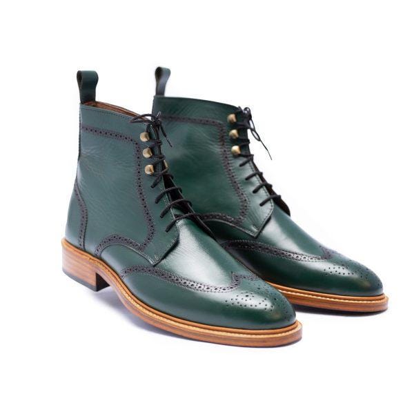 New Handmade Men Green Leather Boot, Green Ankle Leather Boots , Biker Boots For Men formal Wear Boots