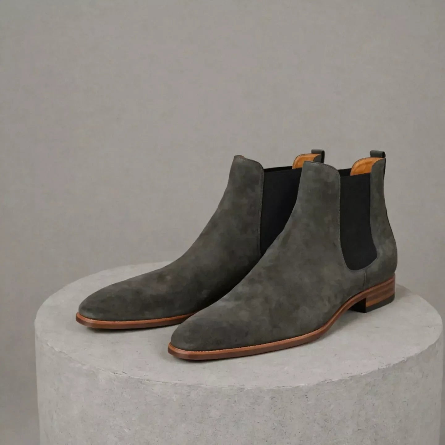 Handmade Men Dark Gray Suede Chelsea Ankle Office Boot, Party Wearing Boots
