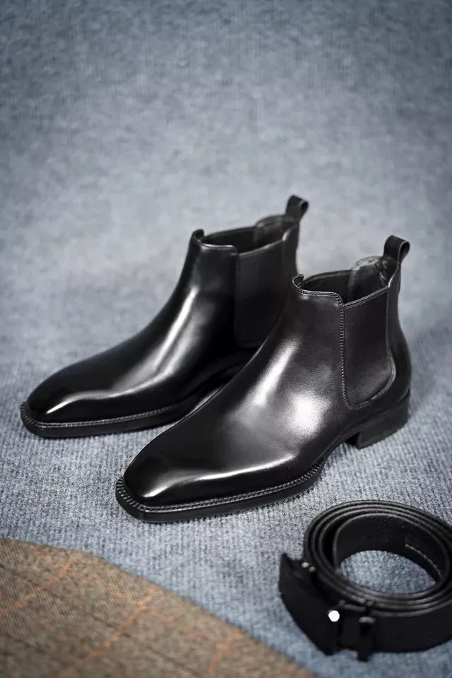 Handmade Men Leather Black Chelsea Office Boot, Ankle Boots, Party Boot
