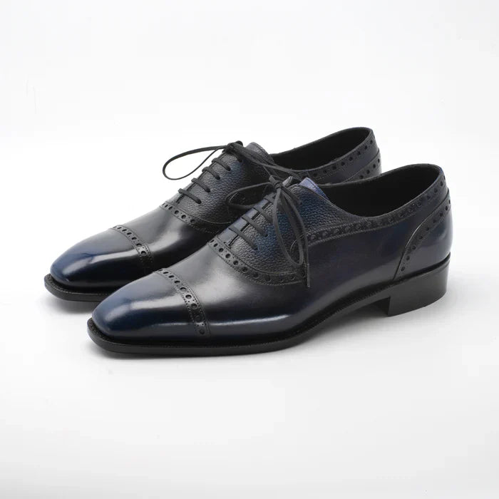 Handmade Men Dark Blue Brogue Leather Lace Up Office Shoe, Business Oxford Shoe