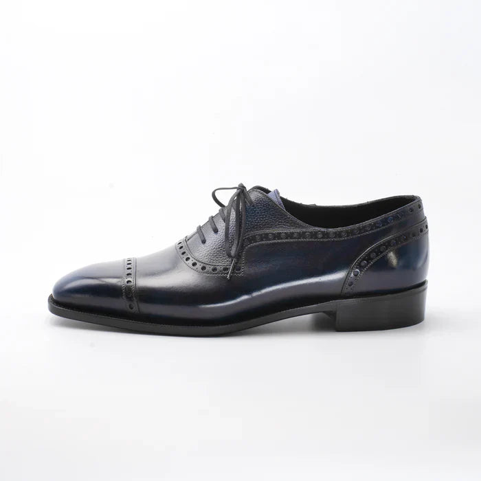 Handmade Men Dark Blue Brogue Leather Lace Up Office Shoe, Business Oxford Shoe