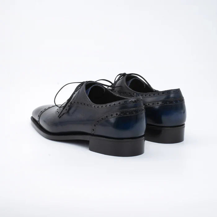 Handmade Men Dark Blue Brogue Leather Lace Up Office Shoe, Business Oxford Shoe