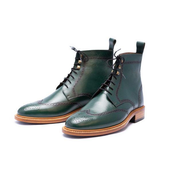 New Handmade Men Green Leather Boot, Green Ankle Leather Boots , Biker Boots For Men formal Wear Boots