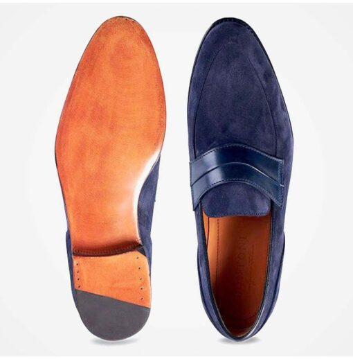 New Handmade Men’s Blue Round Toe Moccasin Dress Shoes, Real Suede Office Shoes for men