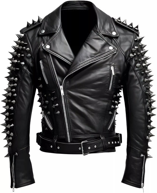 Handmade Men's Black High Studded, Spikes Motorcycle Jackets, Men Biker Jackets
