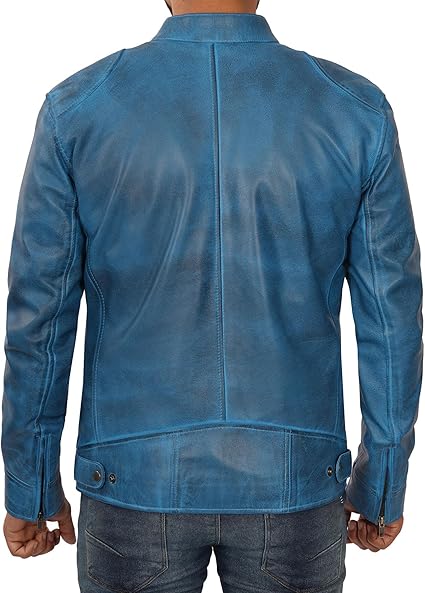 Handmade Men Light Blue Leather Slim Dress Jacket, Fashion Jacket, Biker Jackets