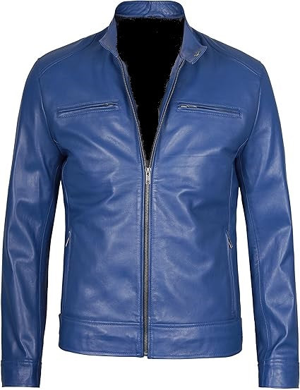 Handmade Blue Leather Men Slim Dress Jacket, Fashion Jacket, Biker Jacket