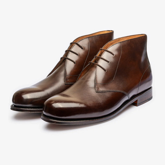 Handmade Men Dark Brown Leather Stylish Low Ankle Lace Up Chukka Dress Boots