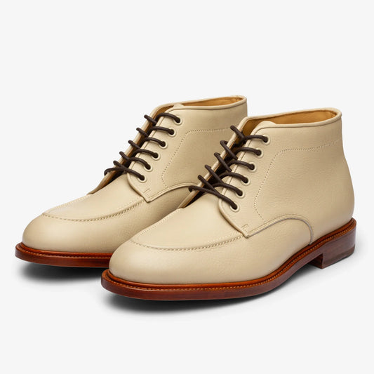 Handmade Men Beige Color Leather Stylish Low Ankle Lace Up Chukka Dress Boots