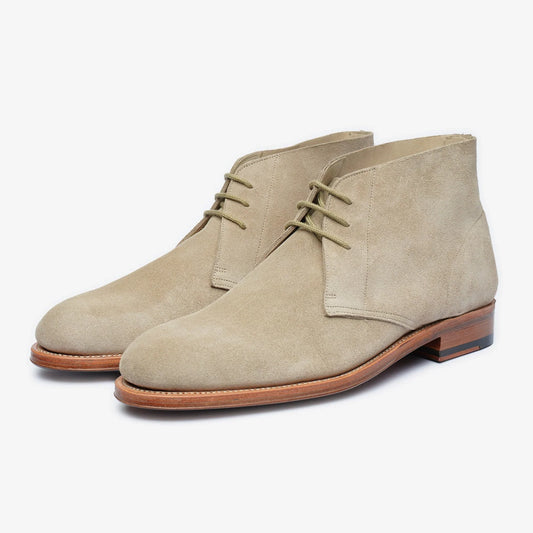 Handmade Men Suede Stylish Beige Low Ankle Lace Up Chukka Dress Boot