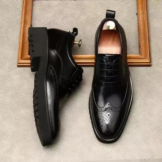 New Black Handmade Wingtip Brogue Lace Up Dress Shoes for Men’s, Men Tuxedo Shoes