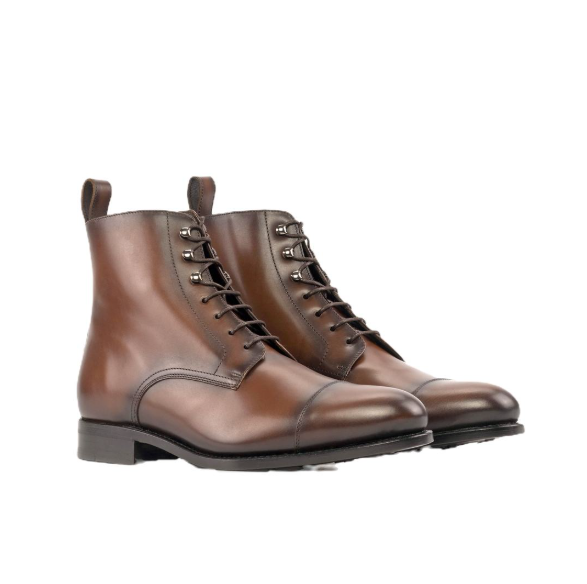 Handmade Men Dark Brown Leather High Ankle Chukka Lace Up Dress Boot, Biker Boot
