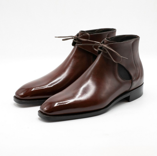 Handmade Dark Brown Laces Chelsea Men Leather Ankle Business Boot, Biker Boot