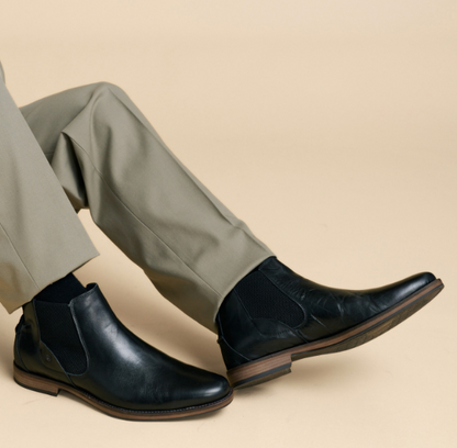 Handmade Low Ankle Black Men Leather Chelsea Men Business Boot, Dress Boot