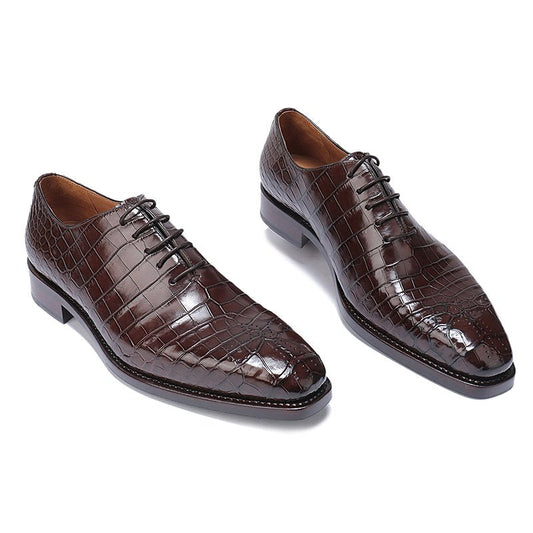 Handmade New Dark Brown Men Crocodile Leather Lace Up Dress Shoes, Business Shoe