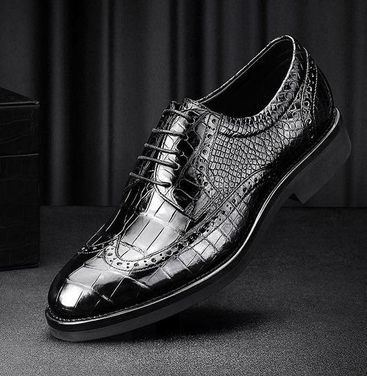 Handmade Stylish Men Wing Tip Derby Black Crocodile Leather Lace Up Dress Shoes