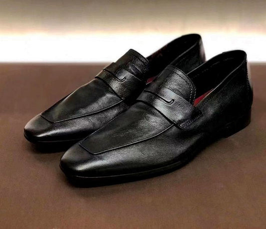 Handmade Black Men Leather Office Loafer, New Party Wear Moccasins, Wedding Shoe