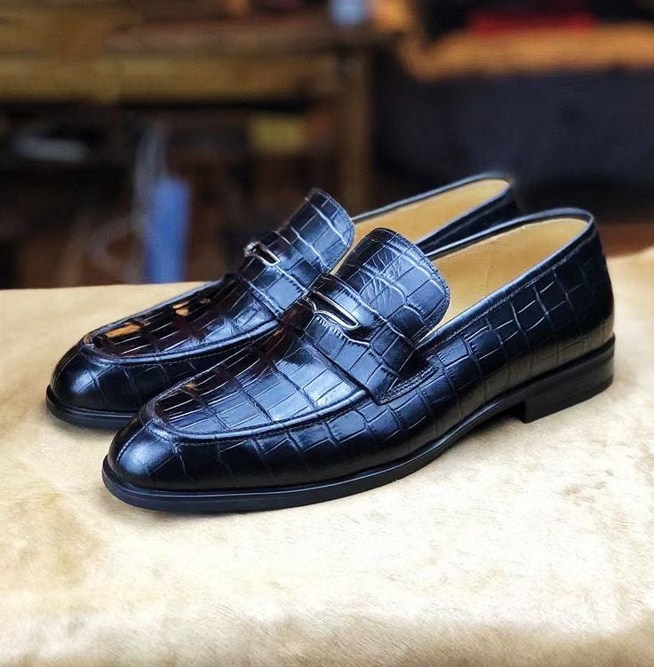 Handmade Men Crocodile Leather Black Penny Loafers, New Party Wear Moccasins