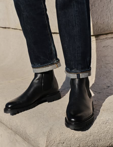 Handmade Men Chelsea Black Leather High Ankle Pull On Dress Boots, Formal Boots