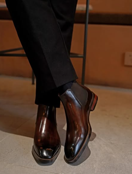 Handmade Men Shaded Brown Chelsea Leather Ankle Pull On Dress Boot, Formal Boot