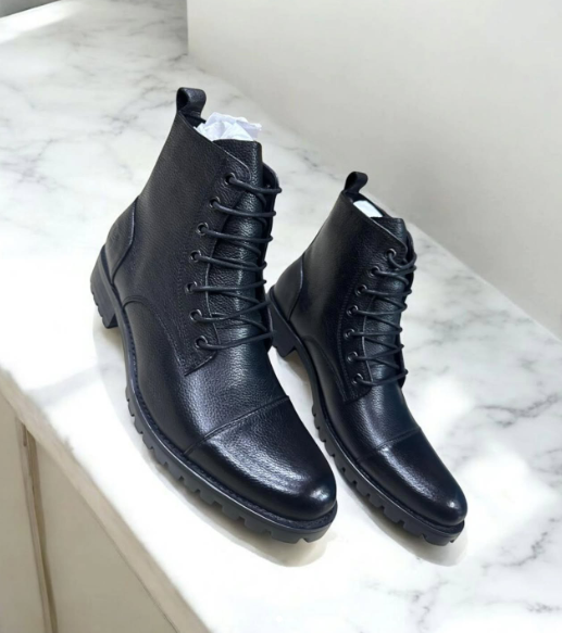 Handmade Black Men Leather Men Ankle Lace Up Hiking Boot, Biker Boot