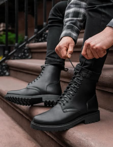 Handmade Men Black Ankle Lace Up Black Hiking Boot, Biker Boot, Traveling Boots