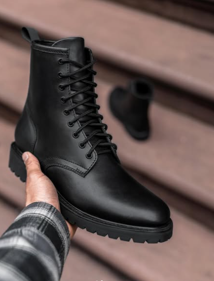 Handmade Men Black Ankle Lace Up Black Hiking Boot, Biker Boot, Traveling Boots