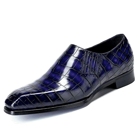Handmade Men Blue Stylish Crocodile Leather Moccasins Business Shoes