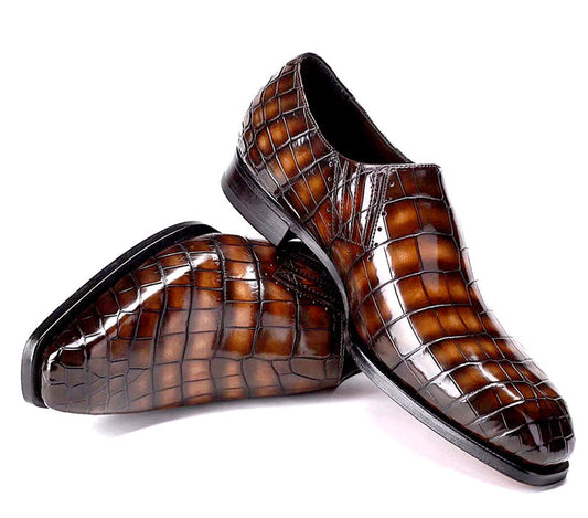 Handmade Men Tan Brown Stylish Crocodile Leather Moccasins Business Shoes