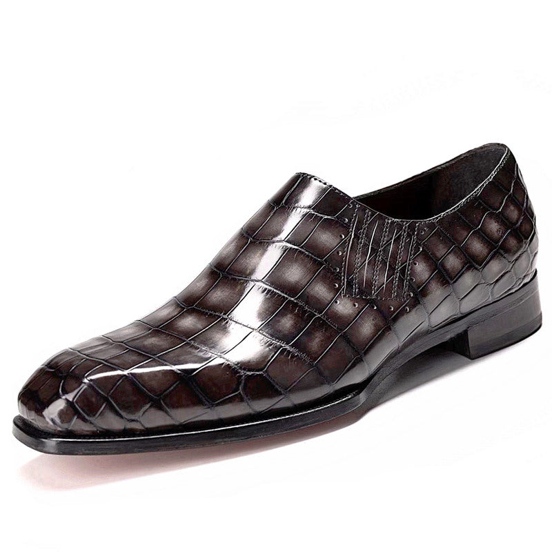 Handmade Men Dark Gray Stylish Crocodile Leather Moccasins Business Shoes