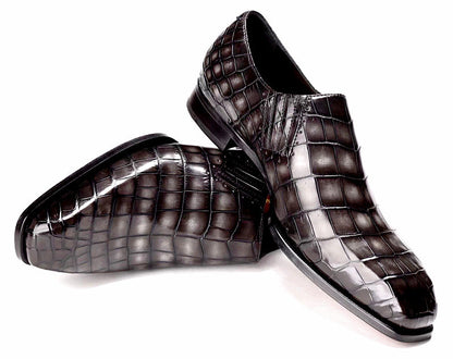 Handmade Men Dark Gray Stylish Crocodile Leather Moccasins Business Shoes