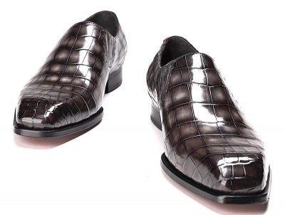 Handmade Men Dark Gray Stylish Crocodile Leather Moccasins Business Shoes
