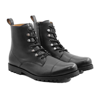 Handmade Men Black Leather High Ankle Lace Up Military Boots, Hiking Boots