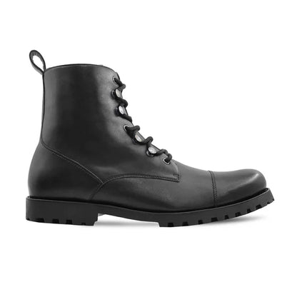 Handmade Men Black Leather High Ankle Lace Up Military Boots, Hiking Boots