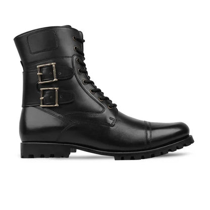 Handmade Men Black Leather High Ankle Strap Lace Up Military Boots, Hiking Boots