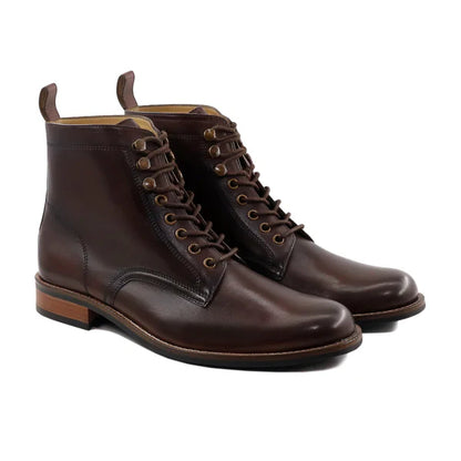 Handmade Men Dark Brown Leather High Ankle Lace Up Chukka Business Boots