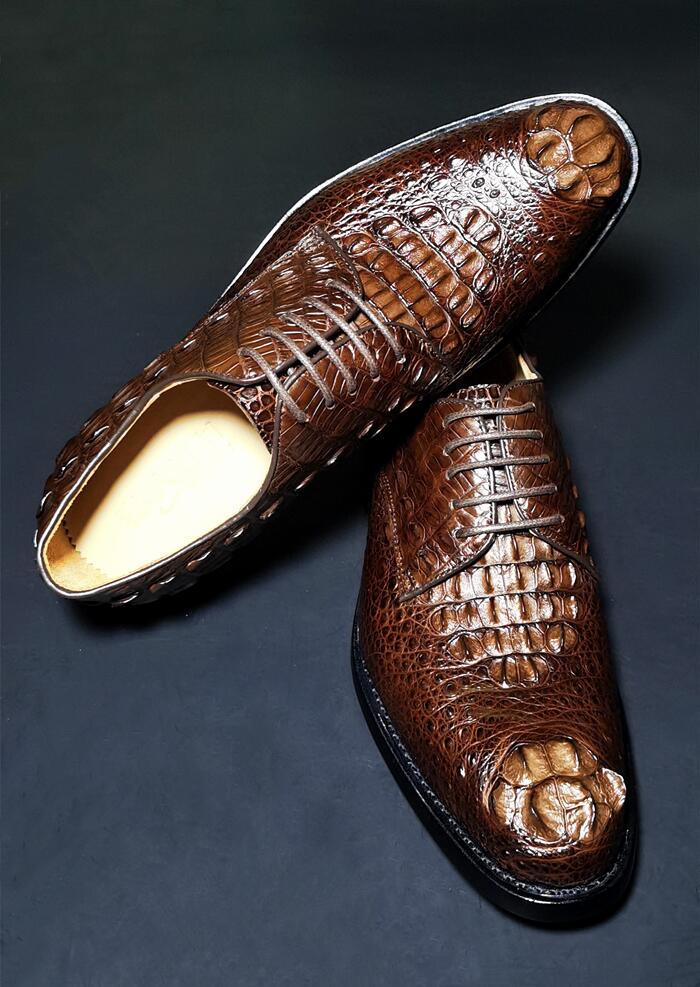 Handmade Men Dark Brown Derby Crocodile Leather Lace Up Dress Shoes, Office Shoe