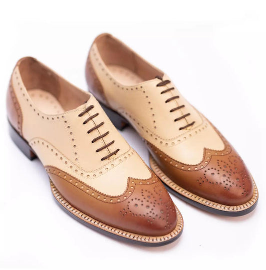 Handmade Mens Two Tone Wingtips Brogue Lace Up Formal Dress Shoes, Men Dress Shoes