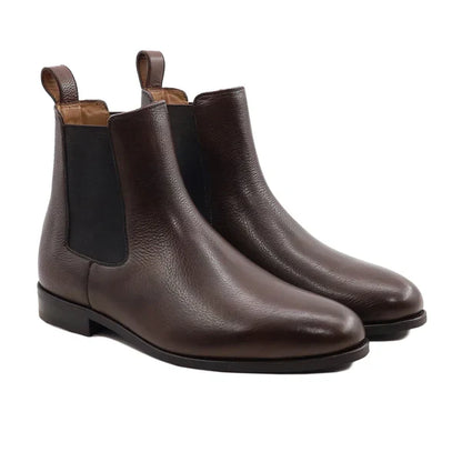 Handmade Men Dark Brown Calf Leather Stylish Pull On Ankle Chelsea Office Boot