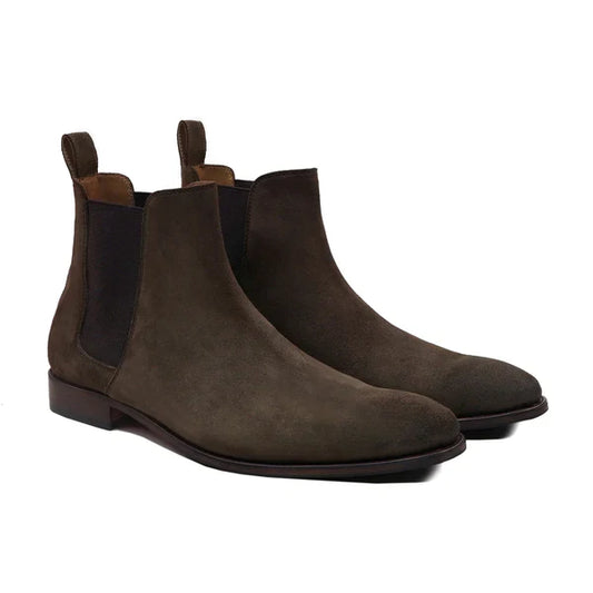 Handmade Men Brown Suede Stylish Ankle Pull On Chelsea Office Boot, Party Boot