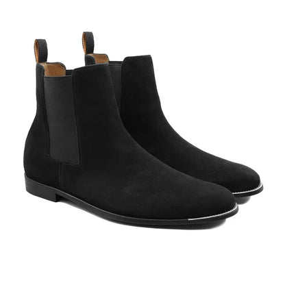 Handmade Men Black Suede Stylish Pull On Ankle Chelsea Office Boot, Party Boot