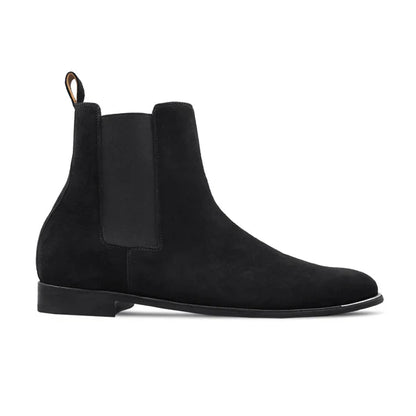 Handmade Men Black Suede Stylish Pull On Ankle Chelsea Office Boot, Party Boot