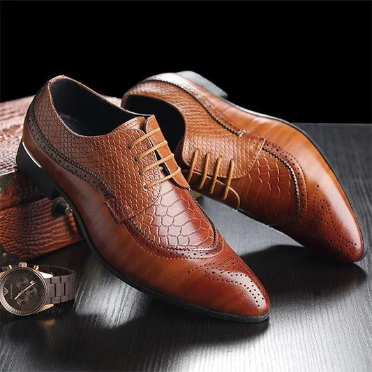 Handmade Men Tan Crocodile Leather Derby Office Shoes, Lace Up Dress Shoes