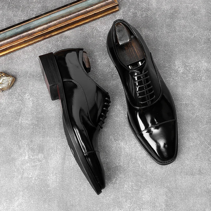 Handmade Men Black Patent Leather Lace Up Oxford Dress Shoes, Office Shoes