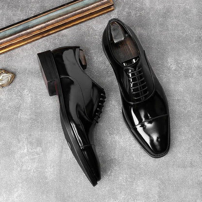 Handmade Men Black Patent Leather Lace Up Oxford Dress Shoes, Office Shoes